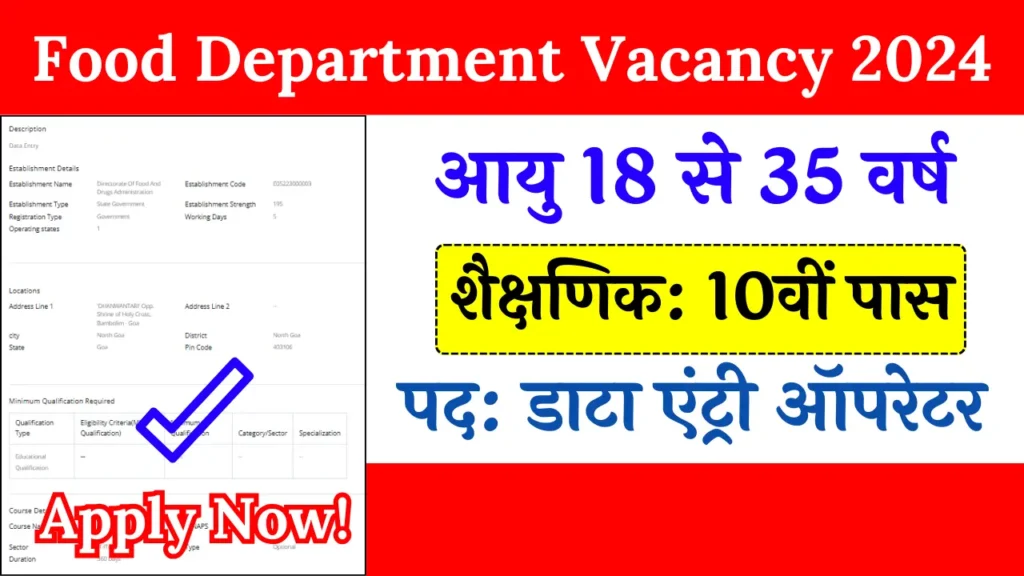 Food Department Vacancy 2024